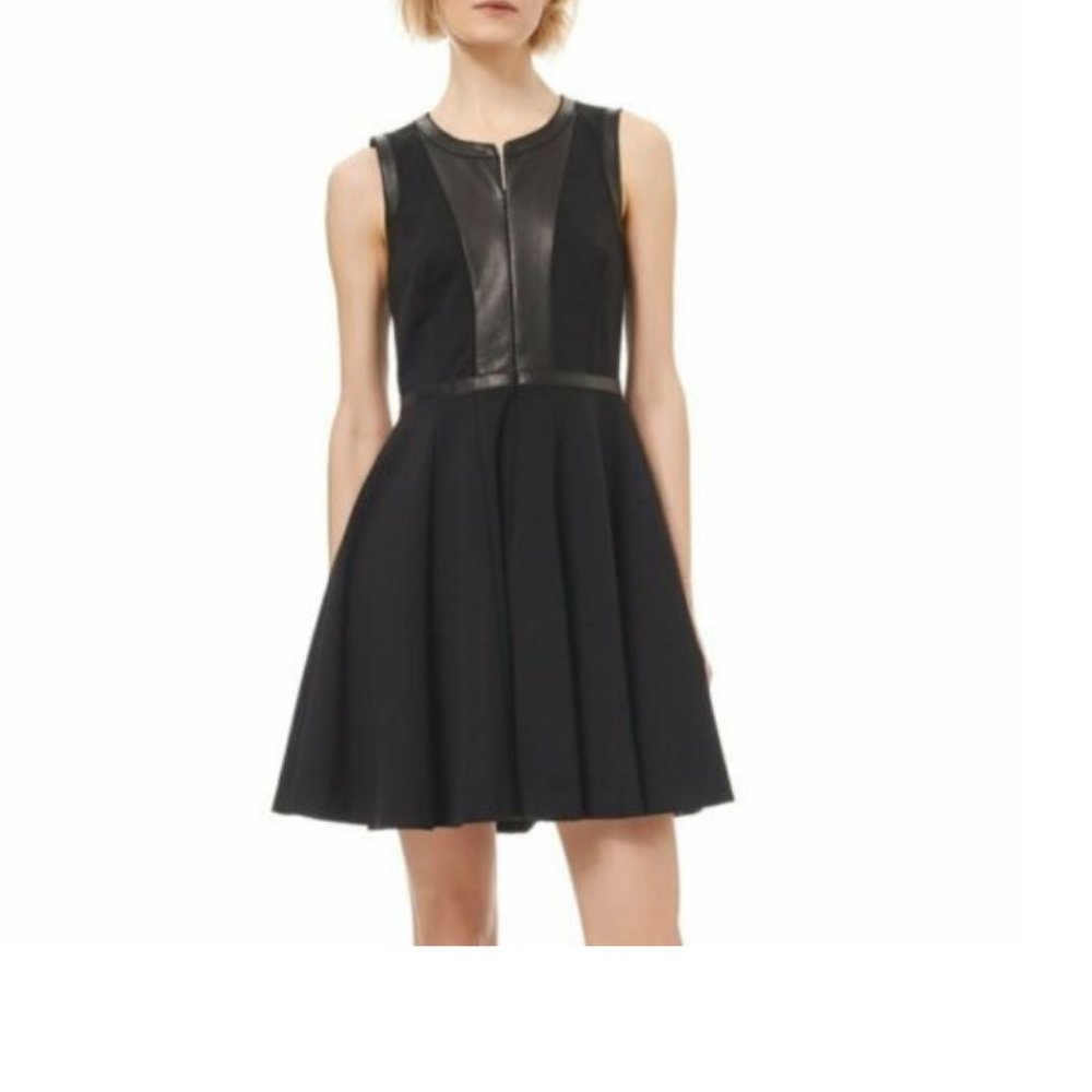 Rebecca Taylor A-Line Mini Dress with Leather Trim Size 2